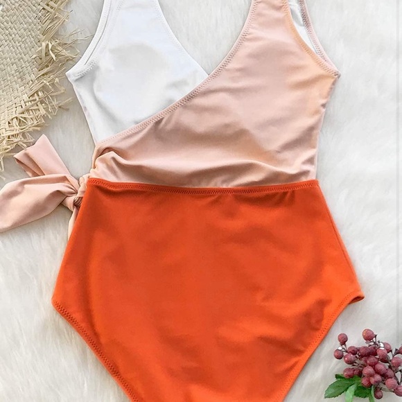 Women’s XXL Wrap Color Block Tie Side Bathing Suit CUPSHE One Piece Swimsuit - Picture 3 of 5